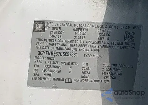 2012 Cadillac Srx Performance Collection from USA, damaged, VIN 3GYFNBE37CS657881